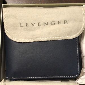 Navy blue Levenger wallet, brand new in box!